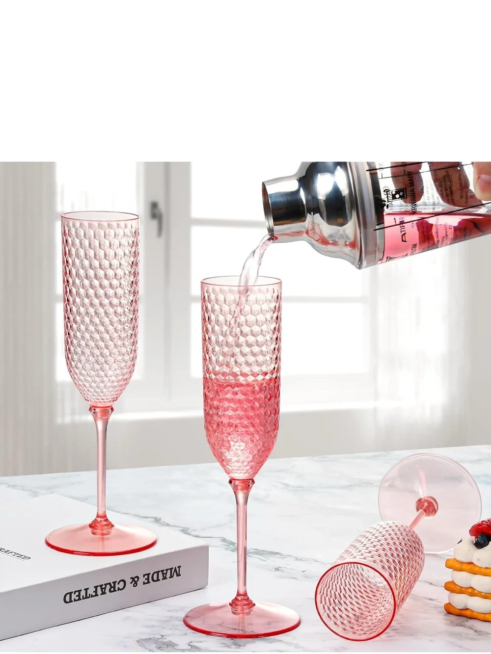 24 Pink Plastic Champagne/Mimosa Glasses